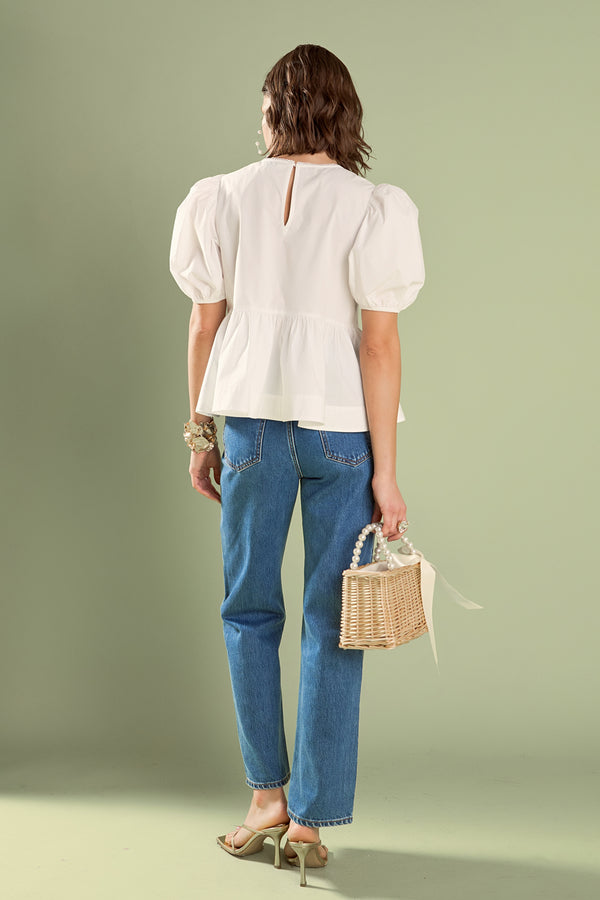 English Factory Linda Heart Peplum Top WHITE