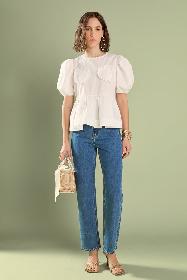english factory Linda Heart Peplum Top WHITE