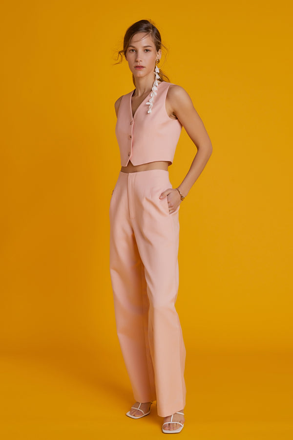 English Factory Linen Blend Vest CORAL