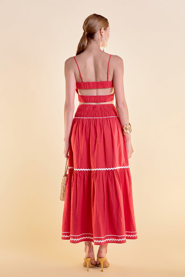 English Factory Linen Crop Top W/ Ric Rac Trim RED