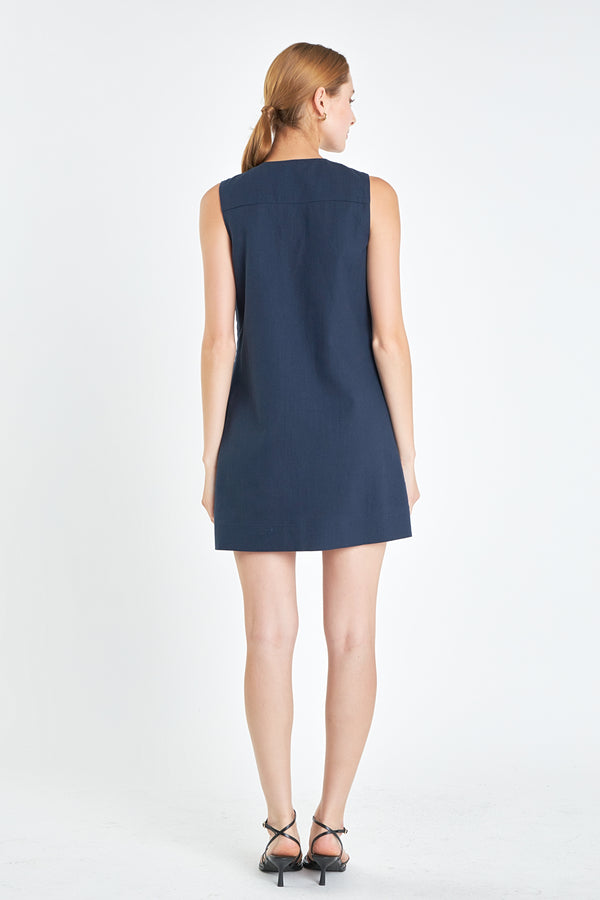 English Factory Linen Lace Up Front Dress NAVY