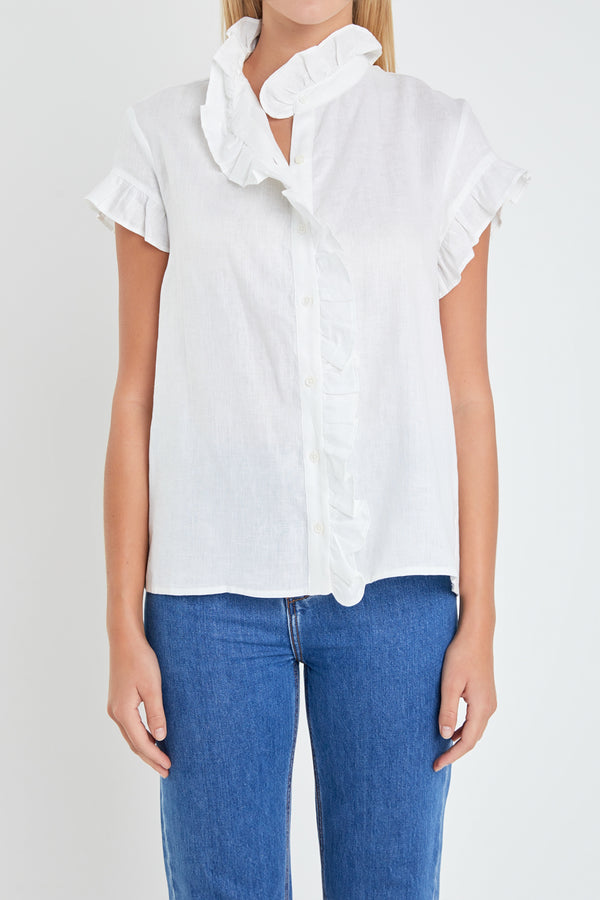 English Factory Linen Ruffle Shirt OFF WHITE