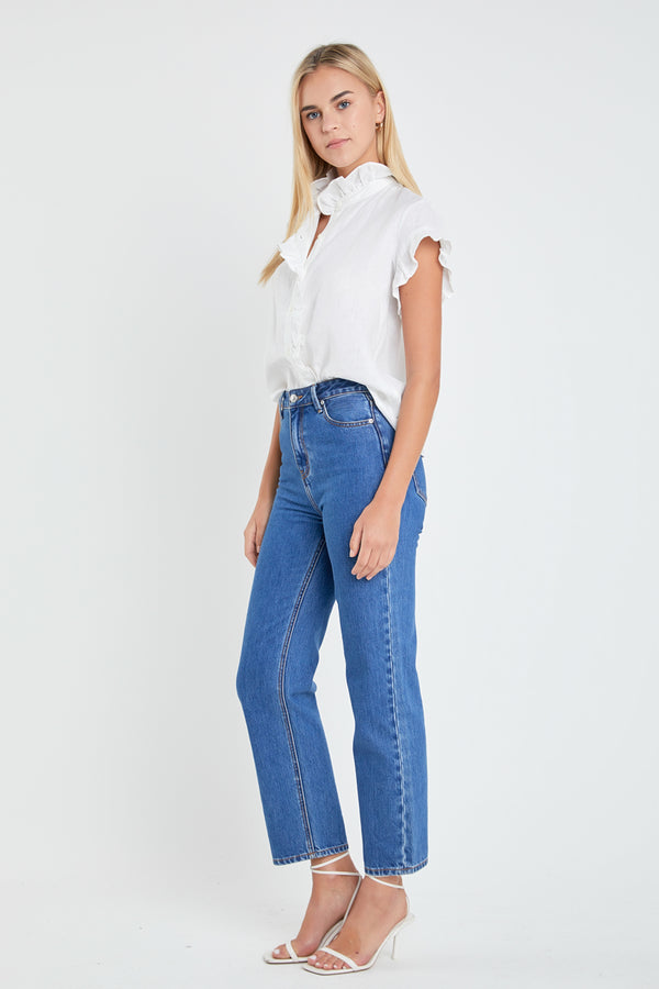 English Factory Linen Ruffle Shirt OFF WHITE