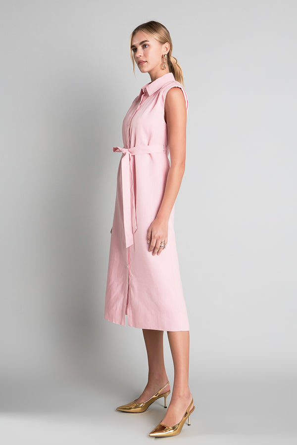 English Factory Linen Shirt Midi Dress LIGHT PINK