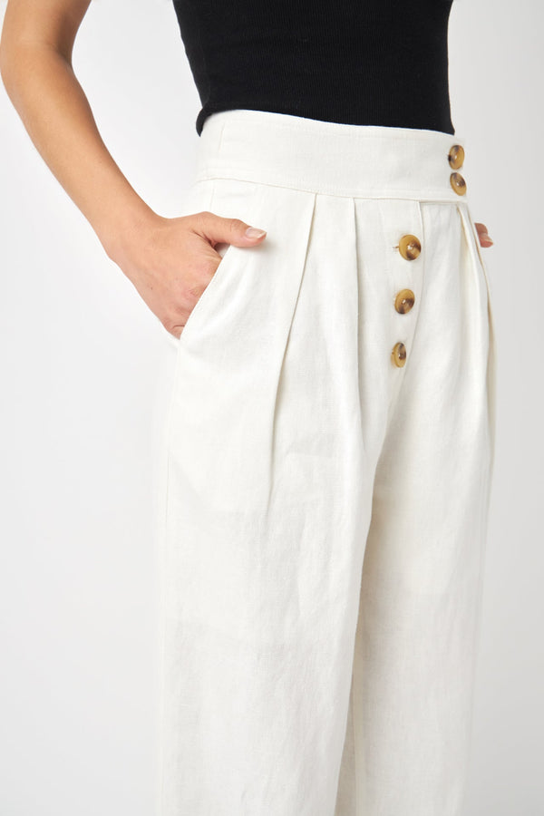 English Factory Linen Trouser Pants OFF WHITE