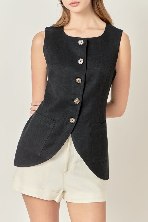 English Factory Linen Waistcoat BLACK