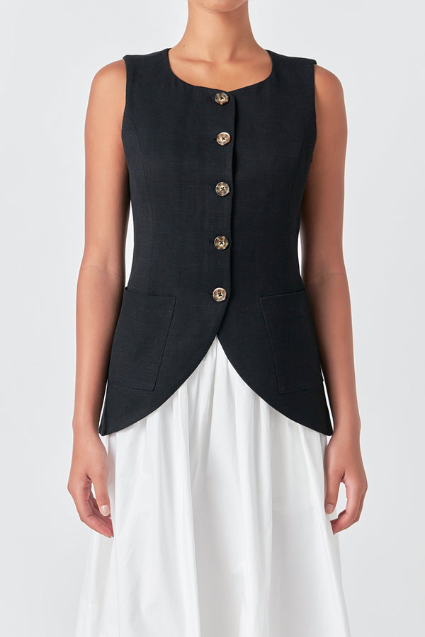 English Factory Linen Waistcoat BLACK