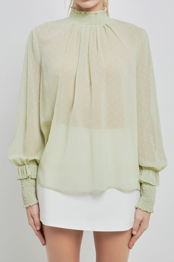 English Factory Long Sleeve Woven Top SAGE