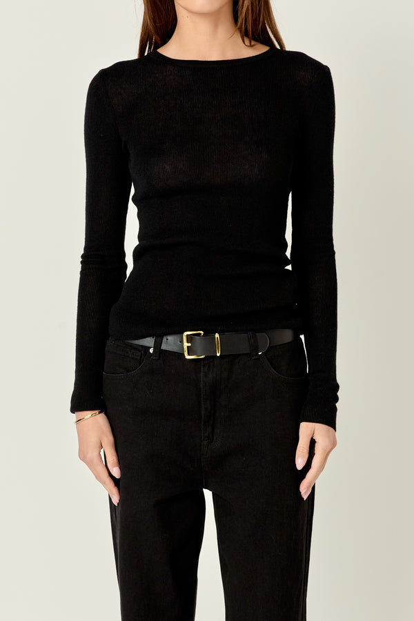 English Factory Loose Knit Long Sleeve Top BLACK