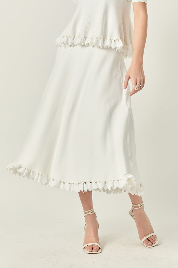 English Factory Lucia Peplum Midi Knit Skirt CREAM