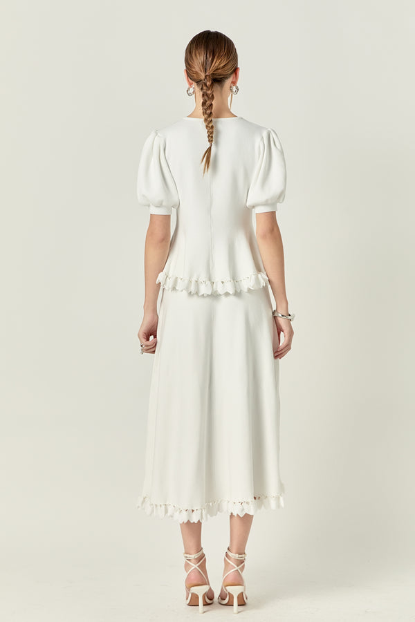 English Factory Lucia Peplum Midi Knit Skirt CREAM