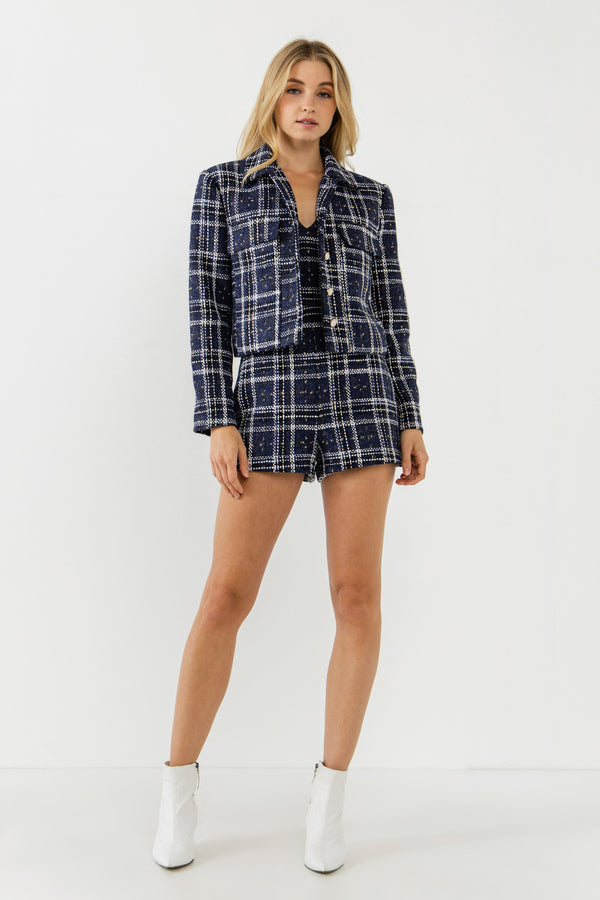 english factory Lurex with Tweed Jacket NAVY MULTI