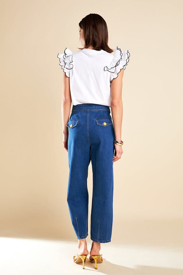 English Factory Merrow Stitch Ruffle Top WHITE