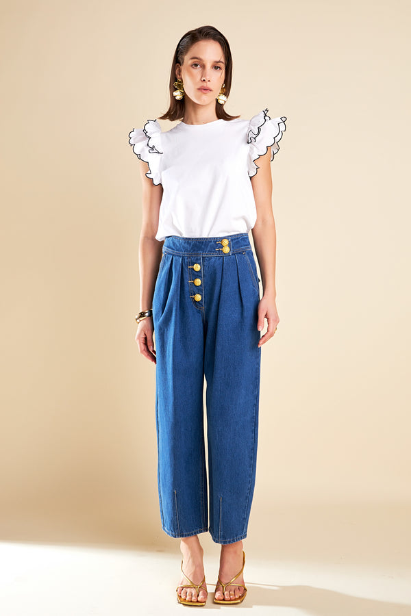 english factory Merrow Stitch Ruffle Top WHITE