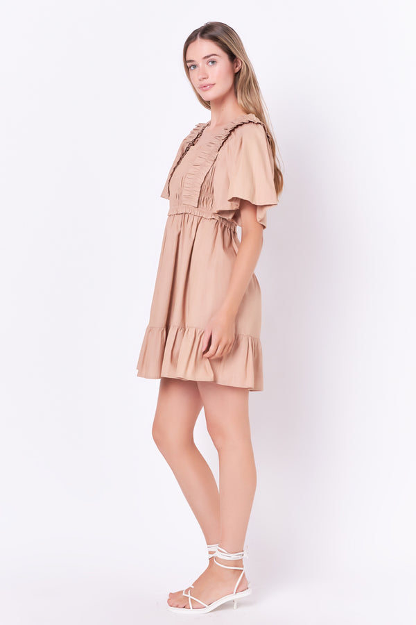 English Factory Mini Dress With Puff Sleeves TAUPE