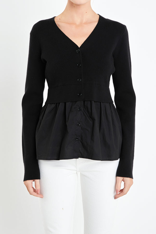 English Factory Mix Media Cardigan BLACK