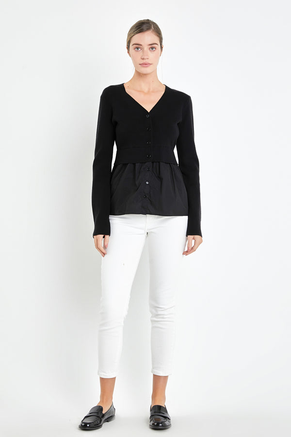 english factory Mix Media Cardigan BLACK
