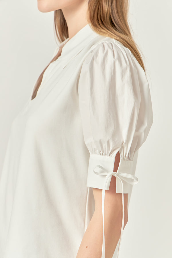 English Factory Mix Media Collar Top OFF WHITE