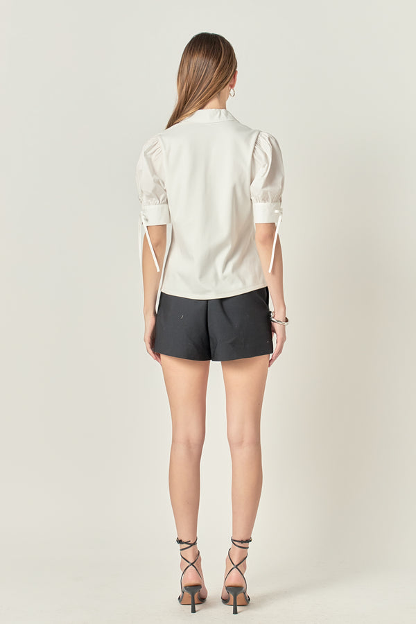 English Factory Mix Media Collar Top OFF WHITE