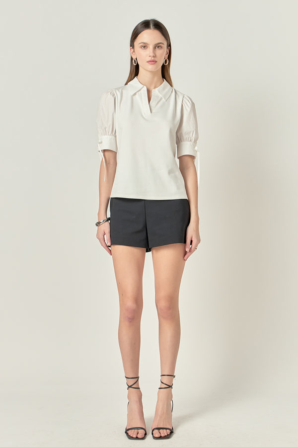 english factory Mix Media Collar Top OFF WHITE