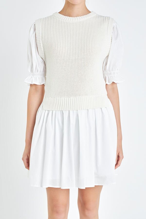 English Factory Mix Media Dress In White WHITE