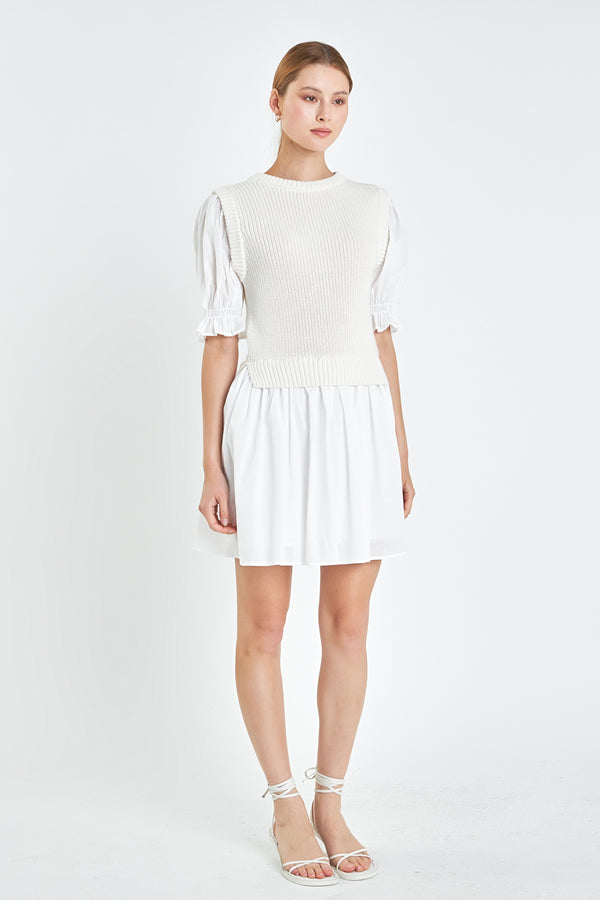 English Factory Mix Media Dress In White WHITE