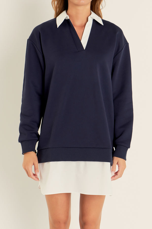 English Factory Mix Media Dress NAVY/WHITE