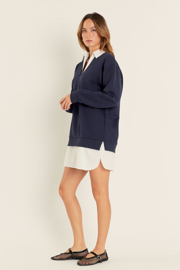 English Factory Mix Media Dress NAVY/WHITE
