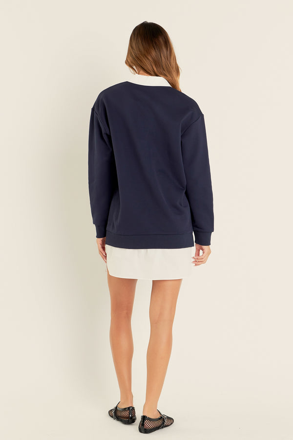 English Factory Mix Media Dress NAVY/WHITE