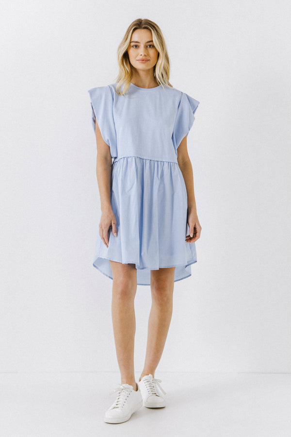 english factory Mix Media Mini Dress BLUE