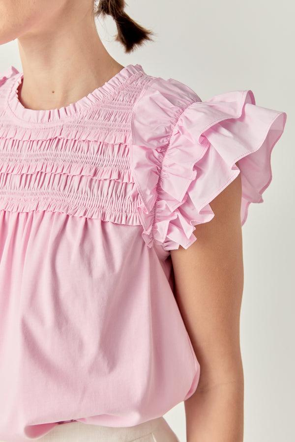 English Factory Mix Media Ruffle Top LIGHT PINK