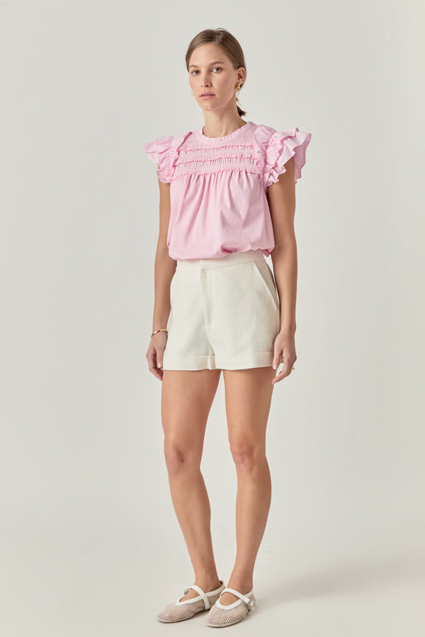 English Factory Mix Media Ruffle Top LIGHT PINK