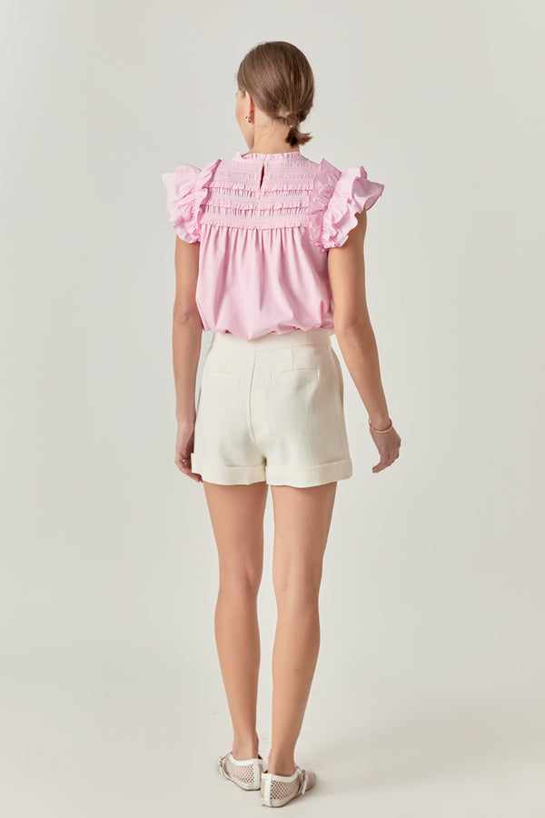English Factory Mix Media Ruffle Top LIGHT PINK