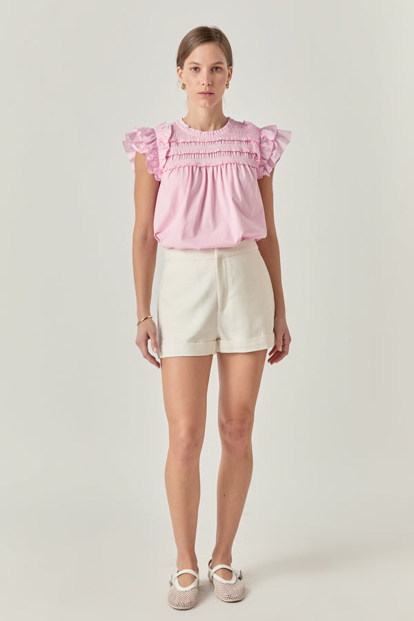 english factory Mix Media Ruffle Top LIGHT PINK