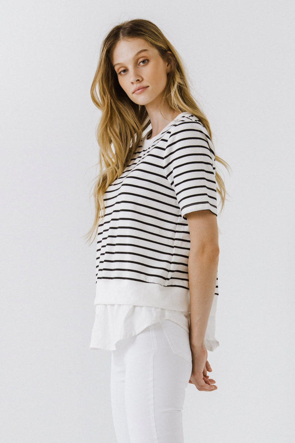 English Factory Mix Media Stripe Top BLACK/WHITE