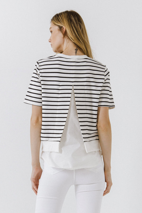 English Factory Mix Media Stripe Top BLACK/WHITE