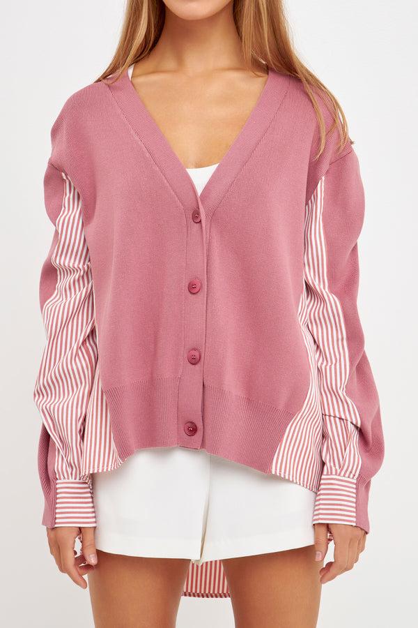 English Factory Mixed Media Cardigan MAUVE