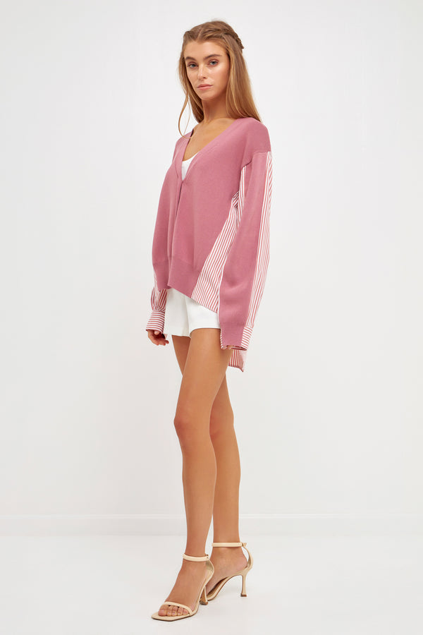 English Factory Mixed Media Cardigan MAUVE