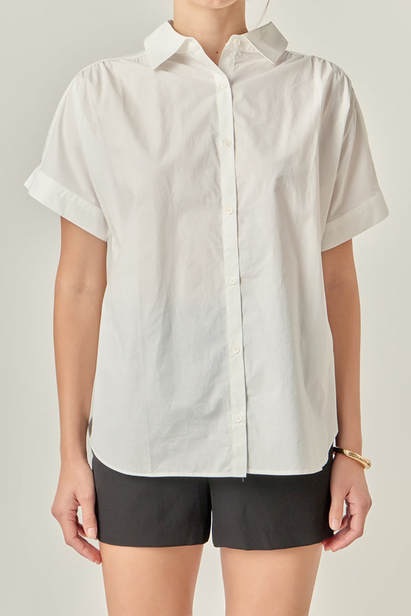 English Factory Mixed Media Collared Top WHITE