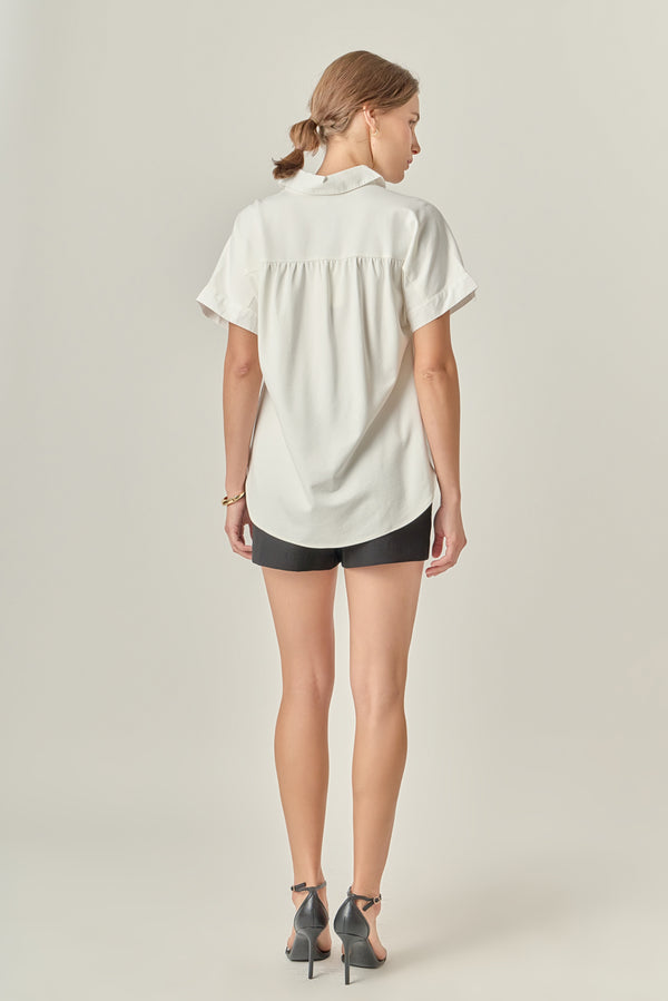 English Factory Mixed Media Collared Top WHITE