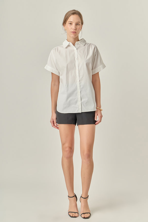 english factory Mixed Media Collared Top WHITE