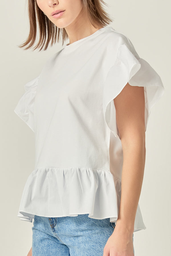 English Factory Mixed Media Knit Top WHITE