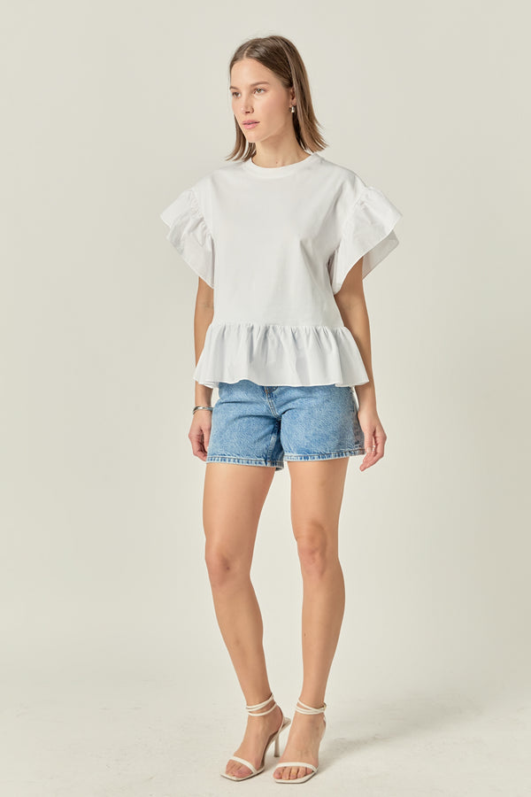 English Factory Mixed Media Knit Top WHITE