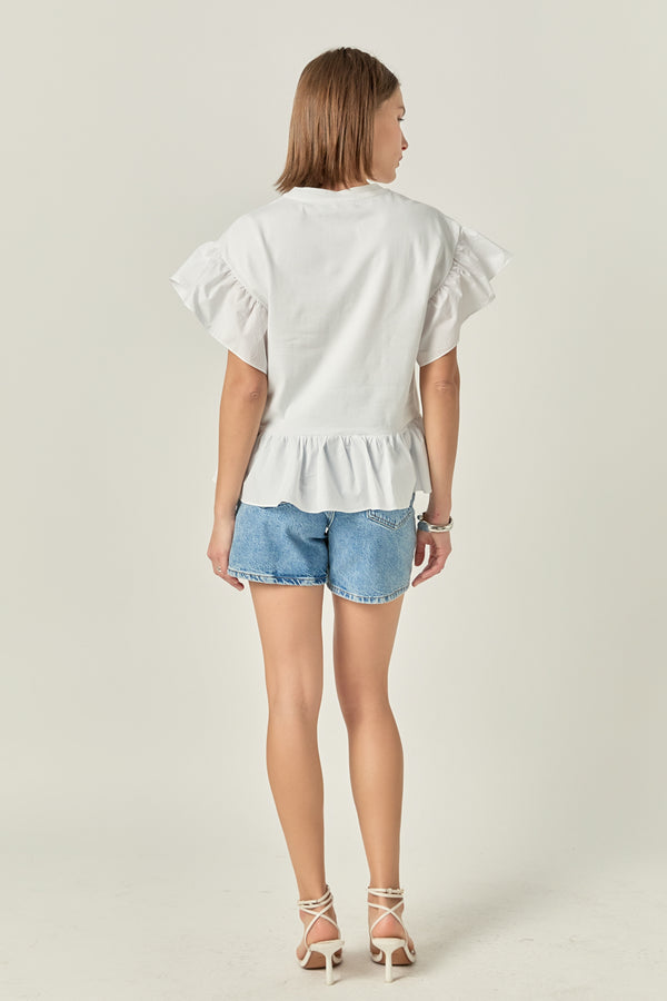 English Factory Mixed Media Knit Top WHITE