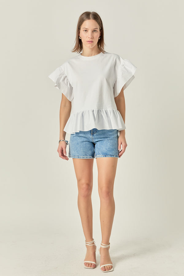 english factory Mixed Media Knit Top WHITE