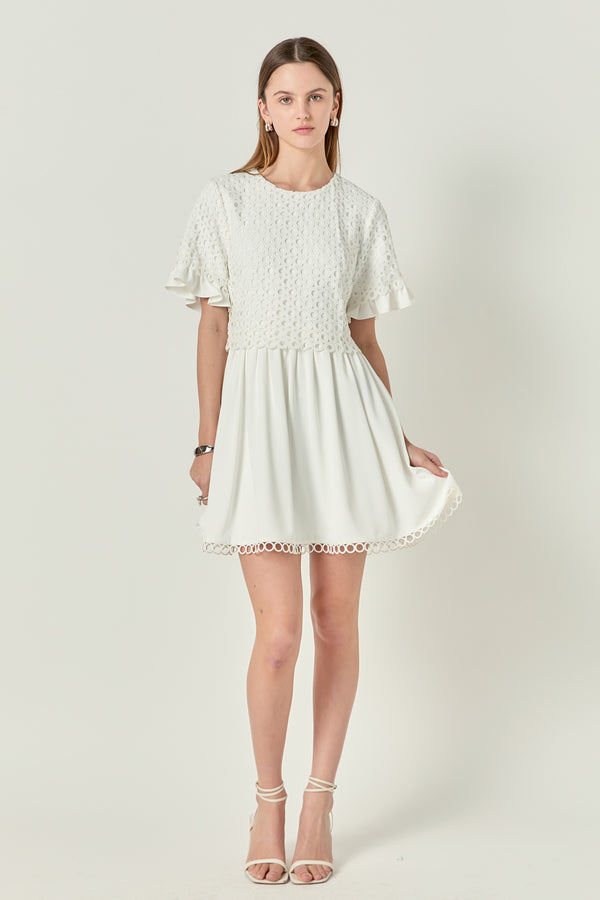 english factory Mixed Media Lace Dress WHITE