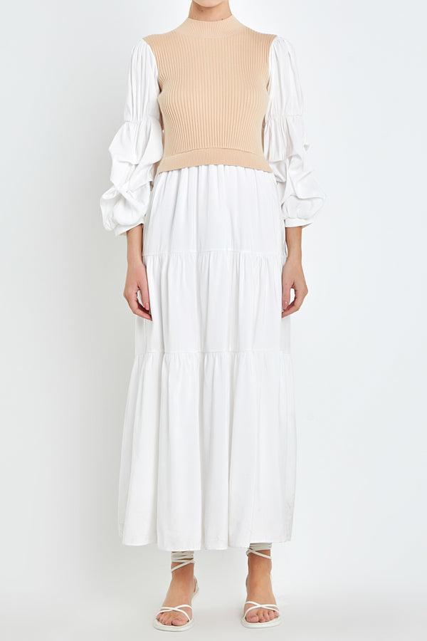 English Factory Mixed Media Maxi Dress BEIGE