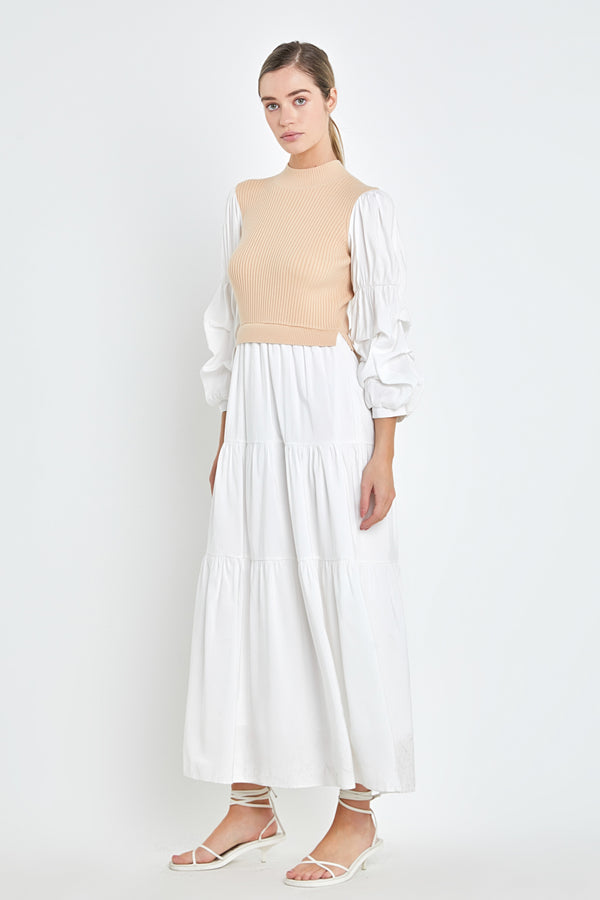 English Factory Mixed Media Maxi Dress BEIGE