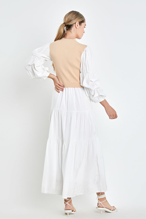 English Factory Mixed Media Maxi Dress BEIGE