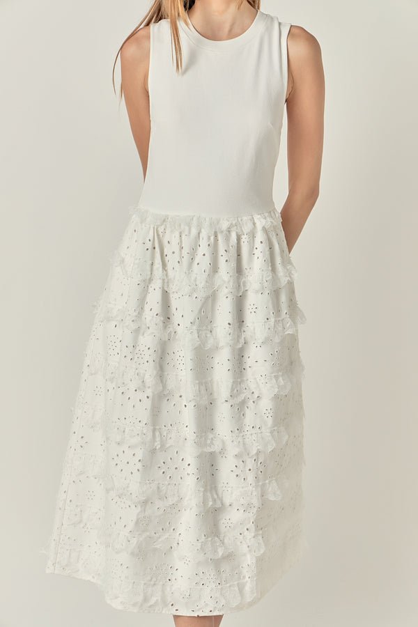 English Factory Mixed Media Midi Dress WHITE